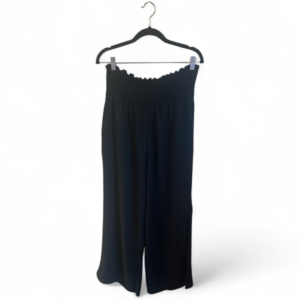 Three Bird Nest Dani Slit Wide Leg Pant Size Large Black Elastic Waistband Flowy - Picture 3 of 13